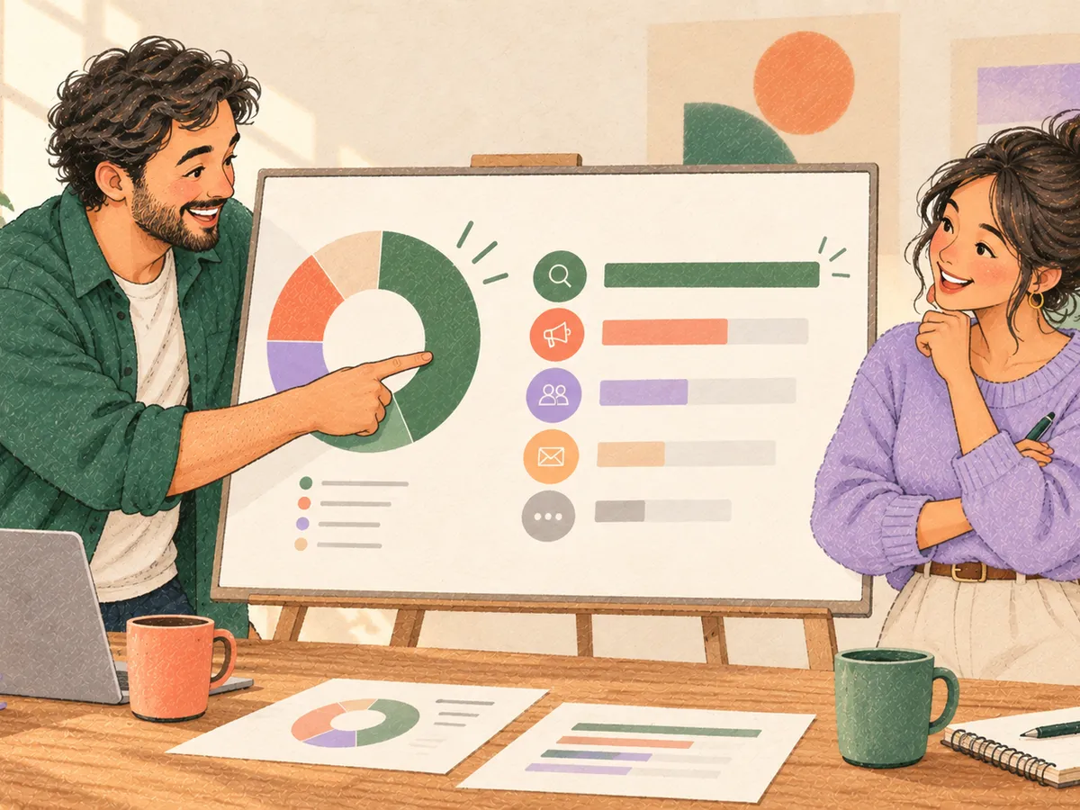 Deux personnes analysent les performances de plusieurs sources d’acquisition