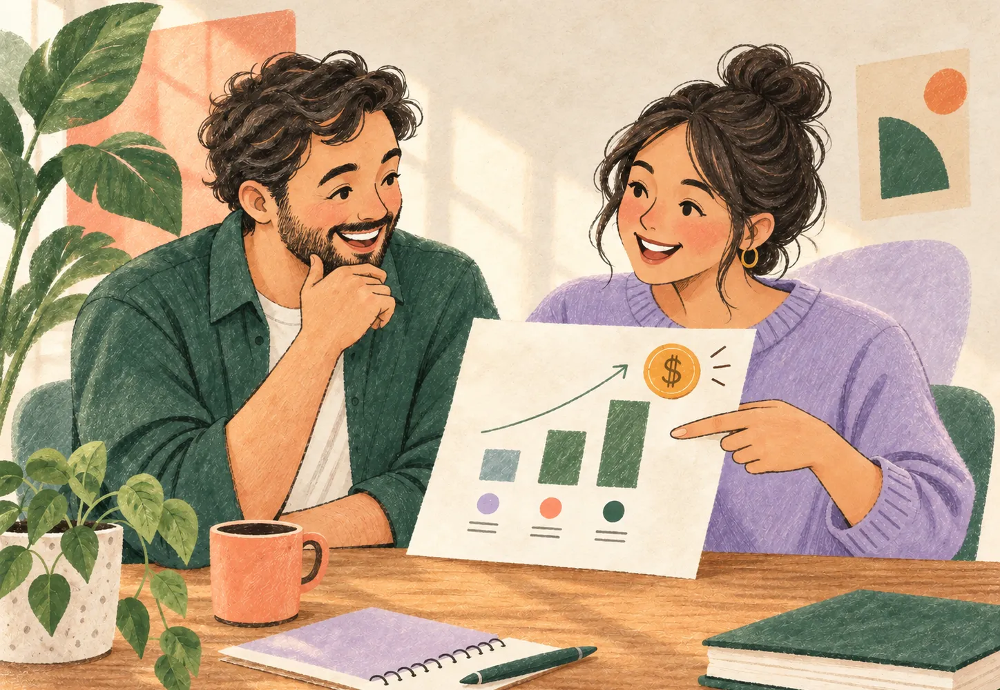 Un consultant et une cliente analysent un rapport de performance
